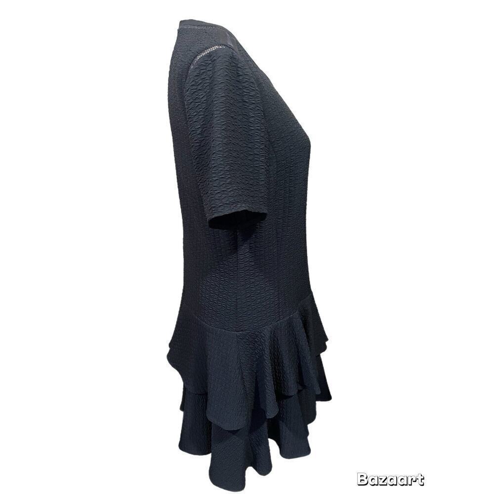 Rebecca Taylor Dress Size 12 Navy Blue Short Sleeve Zip Up Back Lined Ruffled - Picture 3 of 8